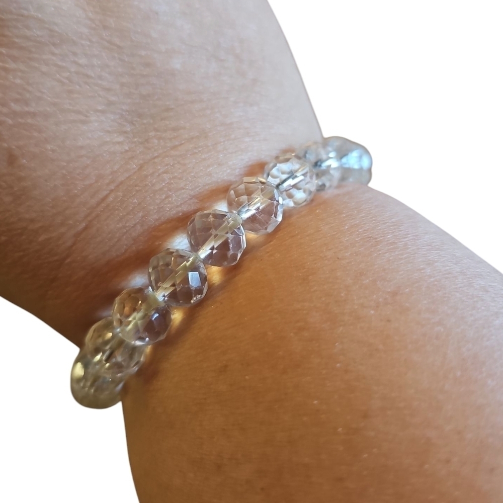 10mm Clear Quartz Faceted Crystal Bracelet